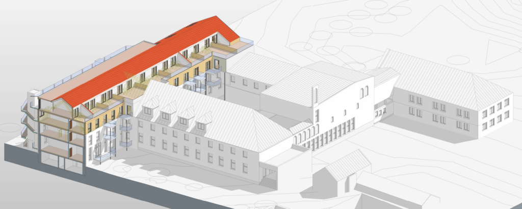 3D Rendering der Aufstockung in Holzbauweise beim Bauvorhaben Kloster Reimlingen