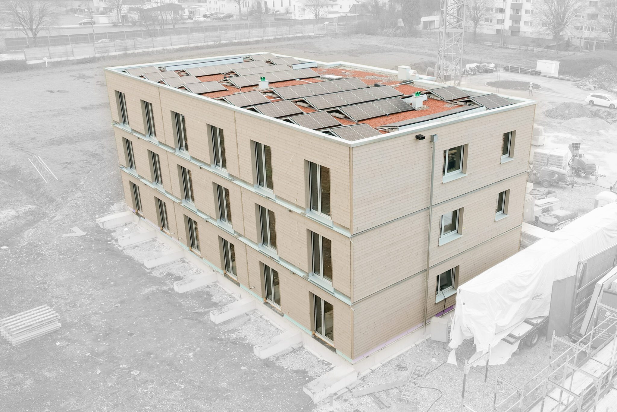 Holzständerbauweise, Holzbauweise, Schlosser Planprojekt, Schlosser Holzbau, Kleehof, Mehrfamilienhaus, Wohnhaus, Wohnblock